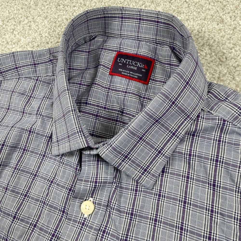 UNTUCKit Narsai Button Down Shirt Mens Large Purple Plaid Performance 40700